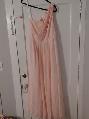 Weddington Way One-Shoulder Peach Blush Maxi Gown Size 12. Like New.